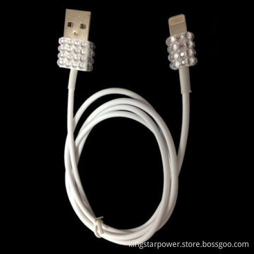 Bling Diamond Rhinestone Lightning USB Data Cable for iPhone 5 5s 5c, 8-pin, Syncing and Charging
